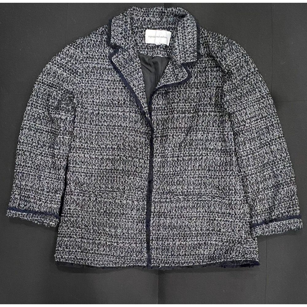 Cupcakes and Cashmere Womens Gregory Tweed Blazer Black and White Open‎ Front